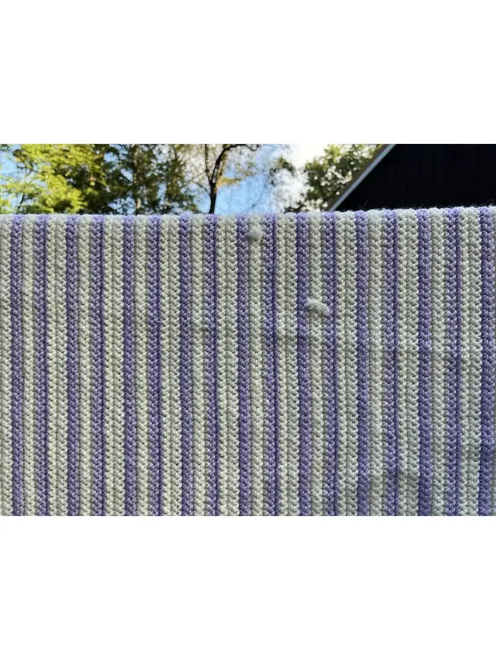 72x80” White Pastel Purple Striped Fringe Crocheted Handmade Afghan